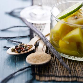 Exotic fruit verrines with spices